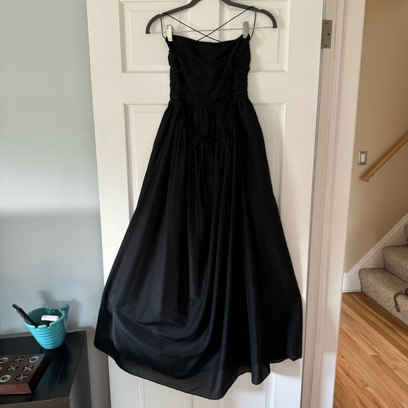 Matteau Gathered Lace Up Silk Cotton Maxi Dress Black Size 3 US 6 - Picture 4 of 11